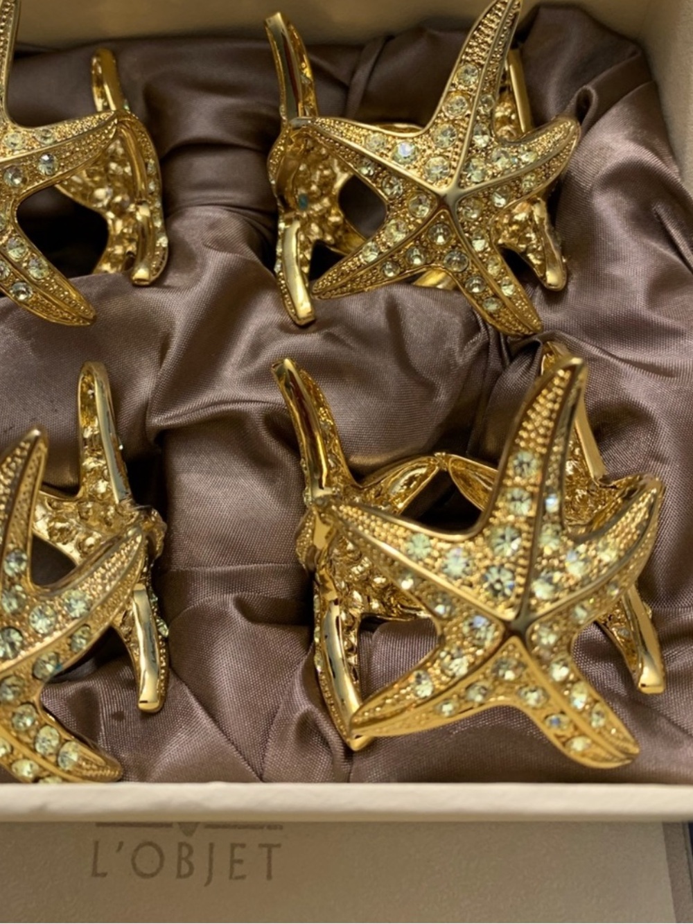 Set of 12 L’Objet 14k gold plated starfish napkin rings
